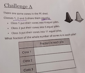Student's worksheet showing fraction division problem